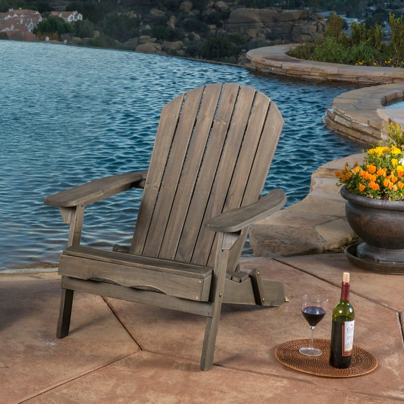 Roomfitters Foldable Adirondack Chair with Pull-Out Ottoman, Solid Wood Outdoor Recliner