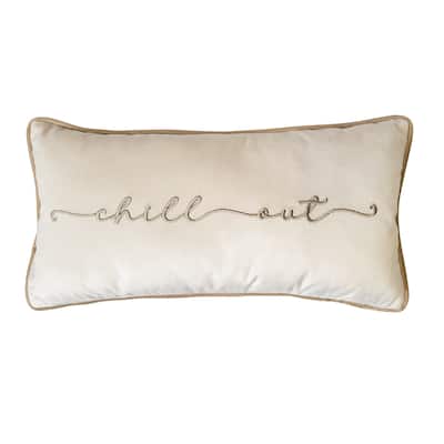 Edie At Home 'Chill Out' Embroidered Typography Decorative Pillow 8x16 Cream/Taupe