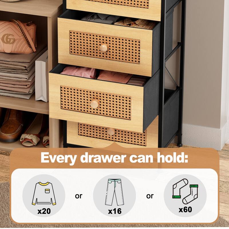 Home Bedroom Furniture 5-drawer Chest Vertical Storage Tower - Fabric Dresser