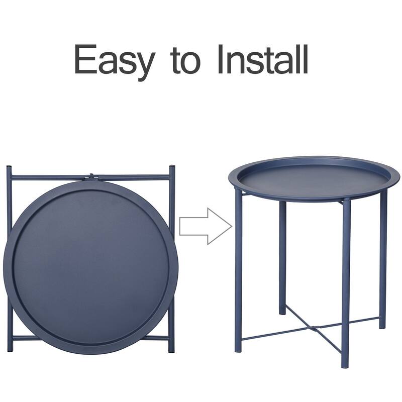 VECELO 1/2-Pack Blue Modern Side Table/ End Table with Round Removable Tray X-Shape Frame for Living Room or Bedroom