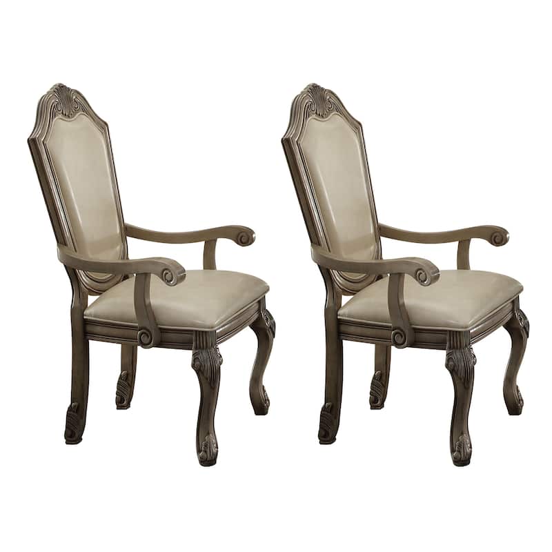 Antique White Solid Back Arm Chairs (Set of 2)