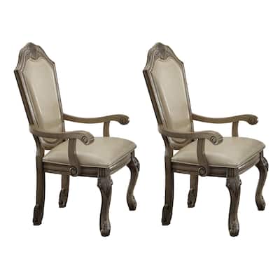 Antique White Solid Back Arm Chairs (Set of 2)