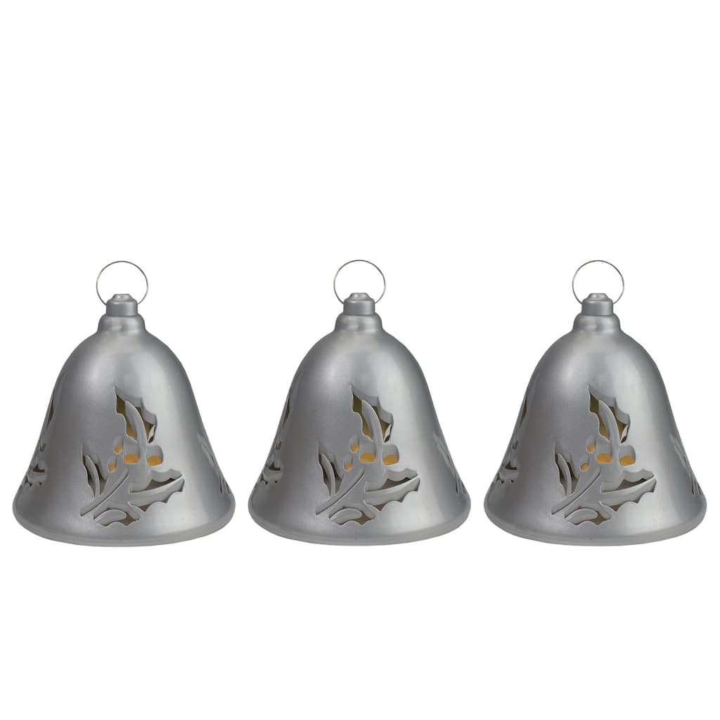Set of 3 Musical Lighted Silver Bells Christmas Decorations 6.5-Inches