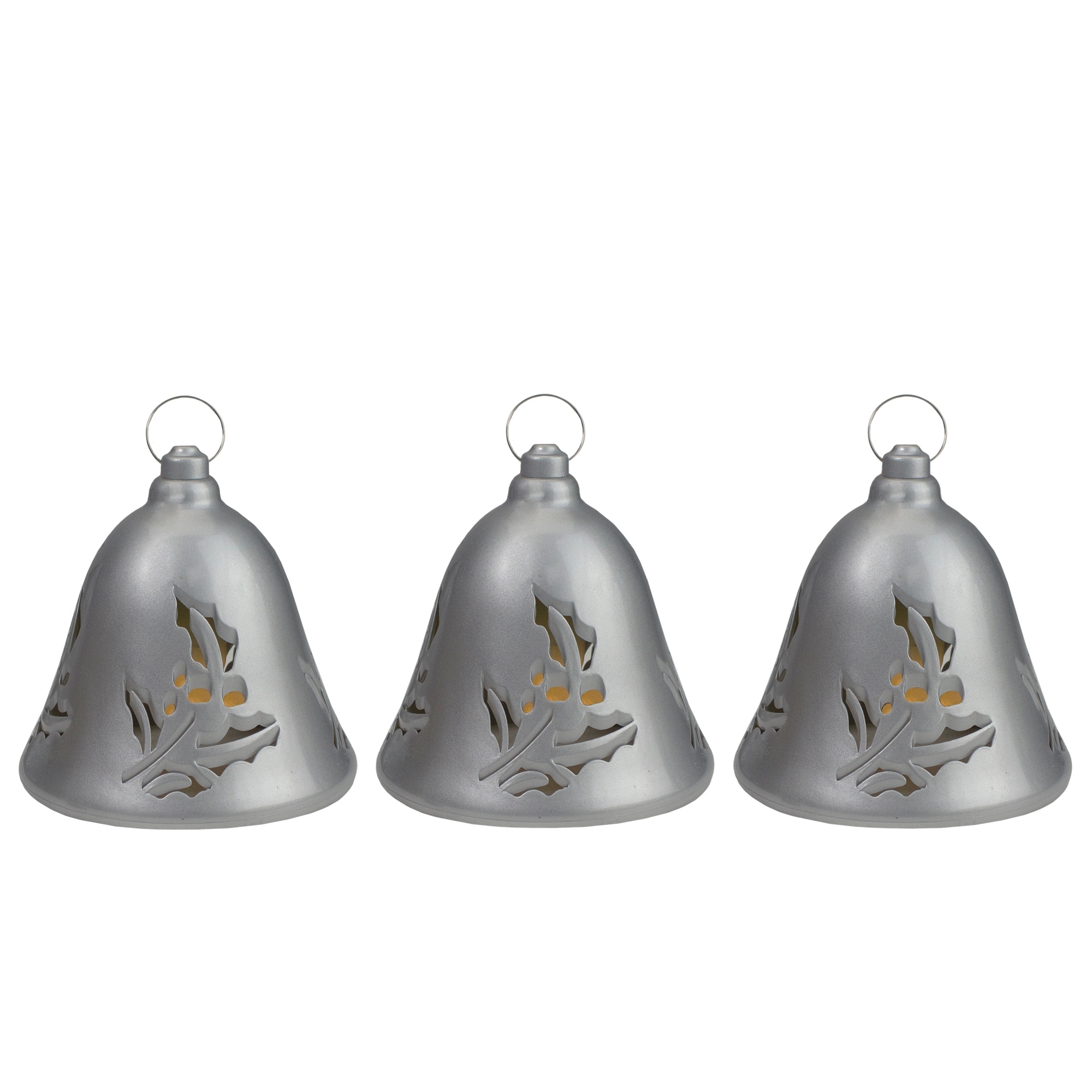 Set of 3 Musical Lighted Silver Bells Christmas Decorations 6.5"