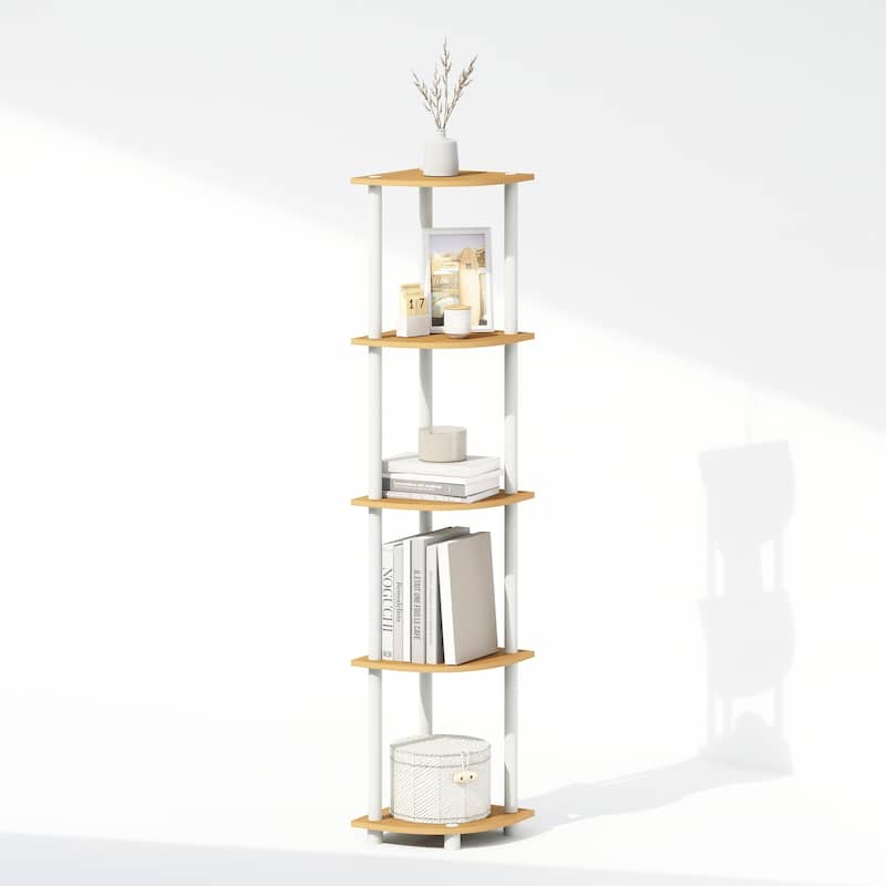 5 Tiers Wood Household Shelving Unit in Beech/White (11.6 in. W x 57.7 in. H x 11.6 in. D)