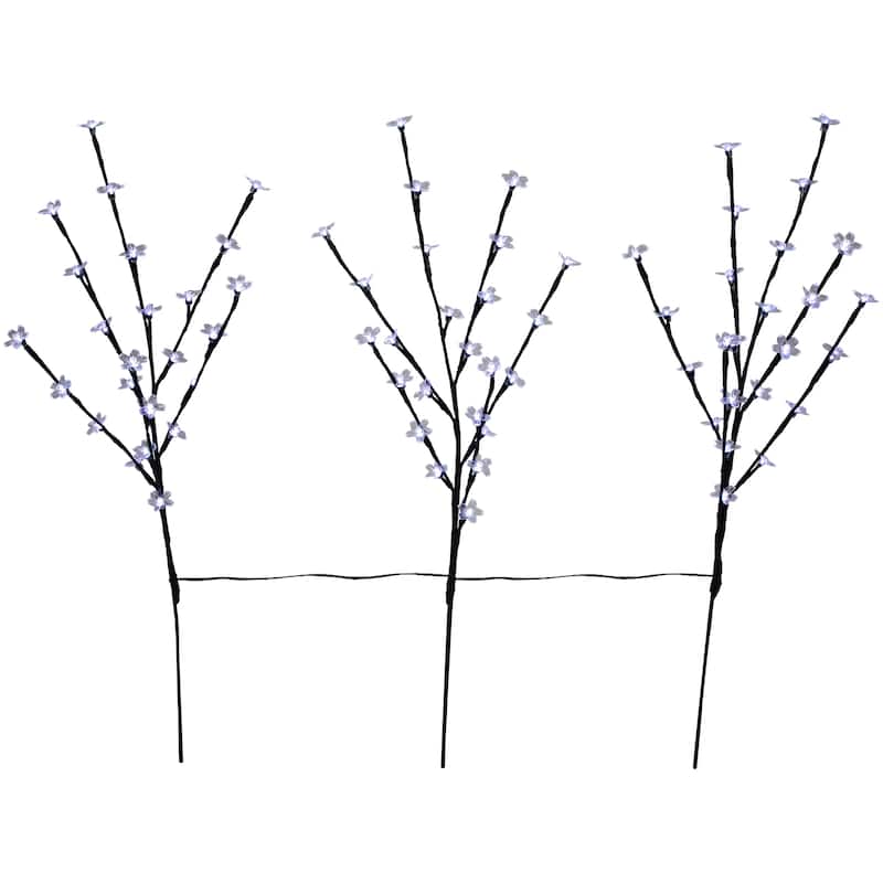 3 Cherry Blossom Artificial Tree Branches 2.5' Pure White LED Lights