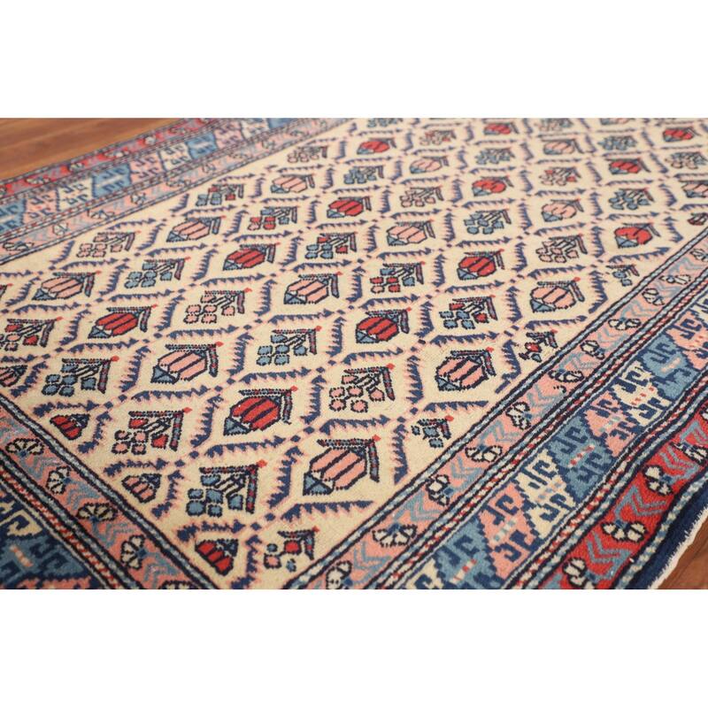 Hand Knotted Oriental 100% Wool Carpet Traditional All-Over Beige & Ivories Kazak Area Rug - 5' 2'' X 3' 5''