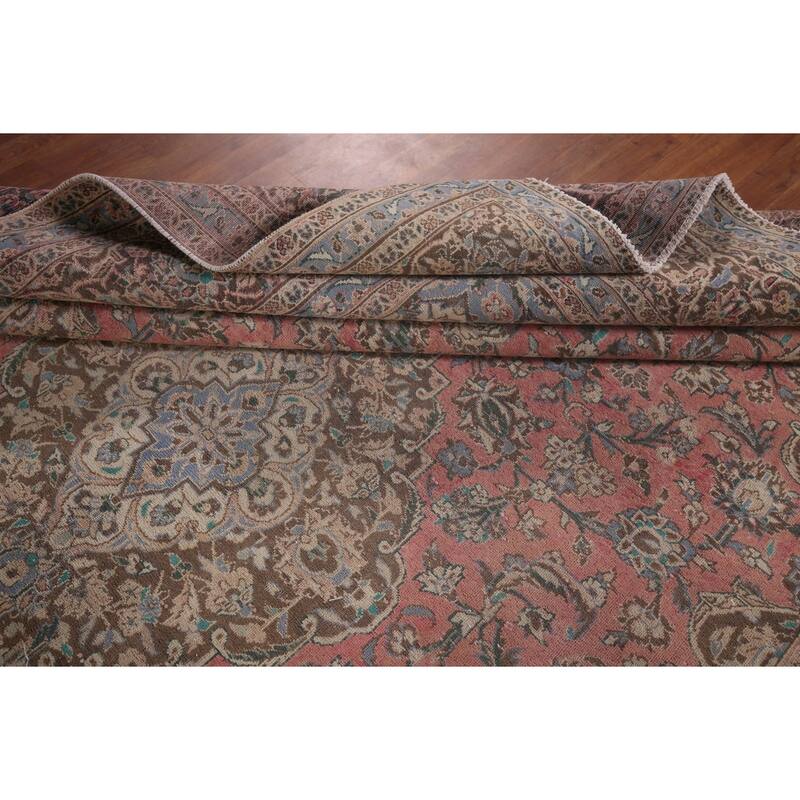 Mashad Persian Vintage Rug Hand-Knotted Oriental Wool Carpet - 9'10"x 12'9"