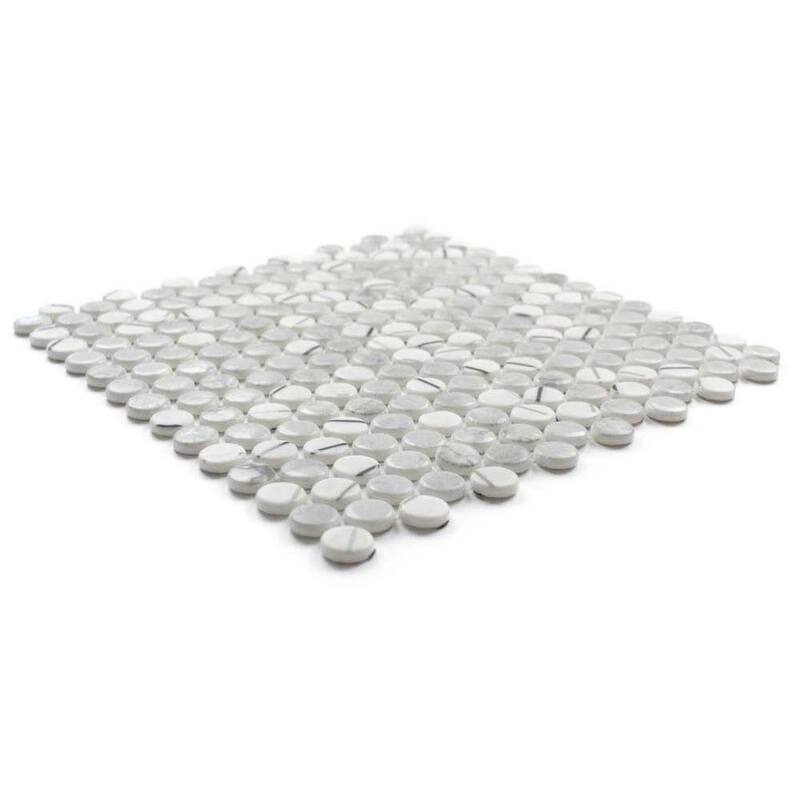 The Tile Life Eterna Penny 12x12 Lineas Gris Round Glass Mosaic Floor, Wall & Backsplash Tile