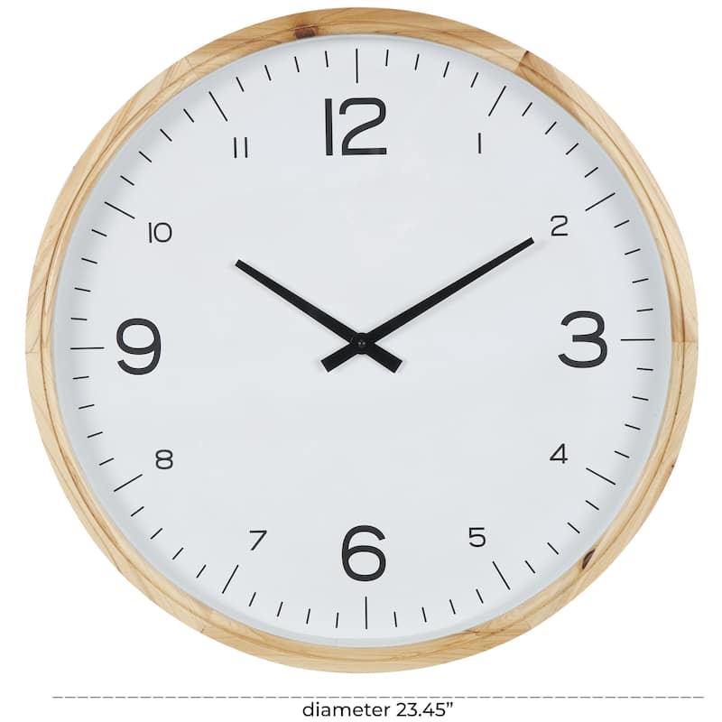 Wood Decorative Wall Clock with White Backing - Light Brown - Roche River Decor