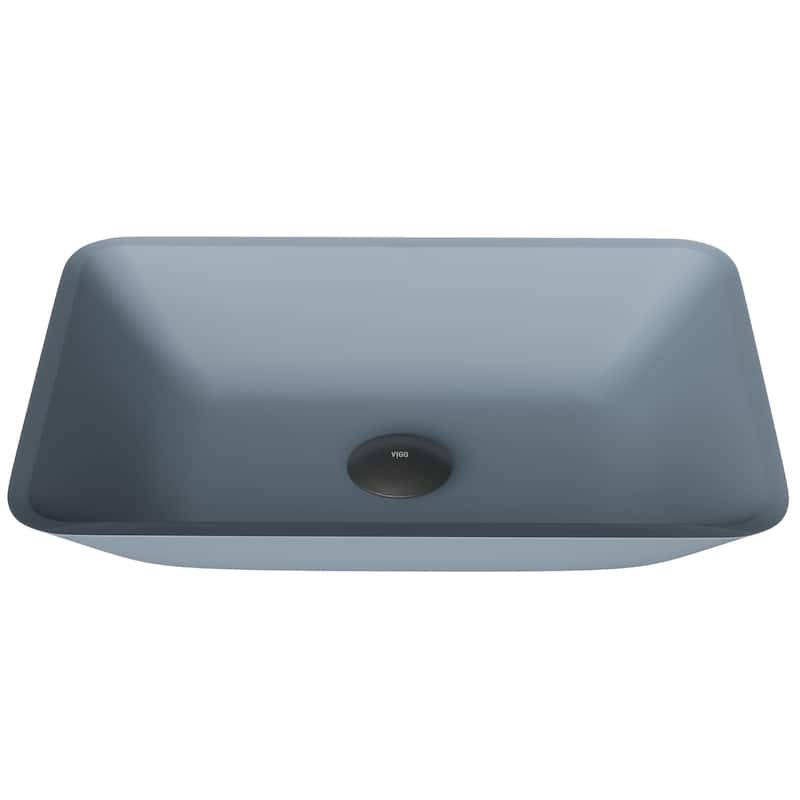 VIGO Sottile 18"L x 13"W x 4"H Glass Rectangular Vessel Bathroom Sink - Blue