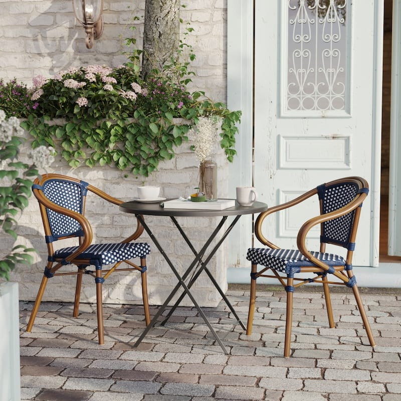 2 Pack All-Weather Commercial Paris Chairs with Bamboo Print Metal Frames