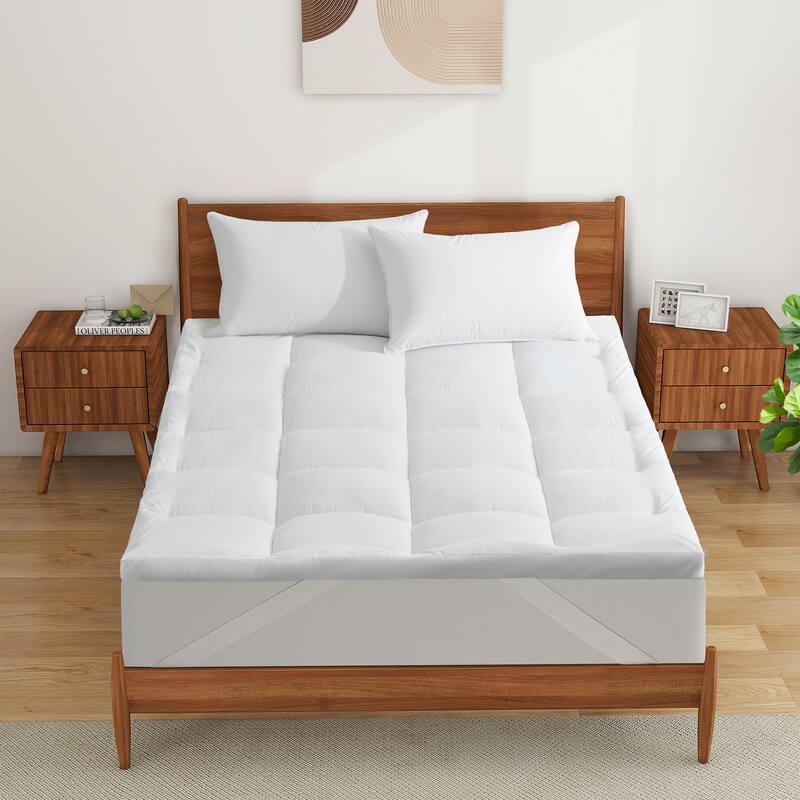 3"& 4" Ultra Thickness Fitted Down Alternative Fiber Mattress Topper with Elastic Deep Strape