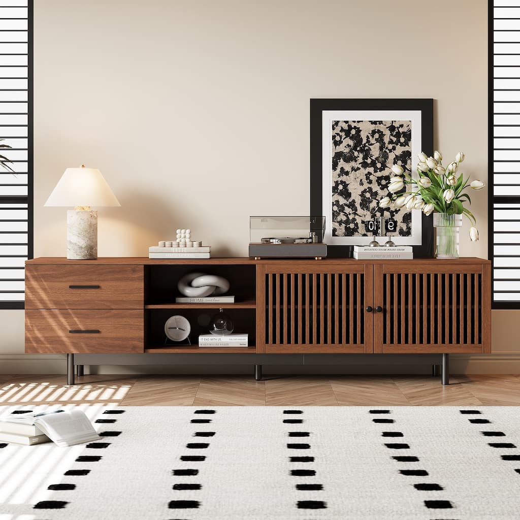 78" Modern TV Stand for TVs up to 85" with Deep Drawers, Cable Management & Solid Wood Legs
