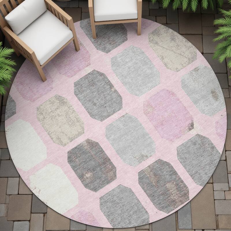 Machine Washable Indoor/Outdoor Casual Contemporary Chantille Rug - Pink - 8' x 8'