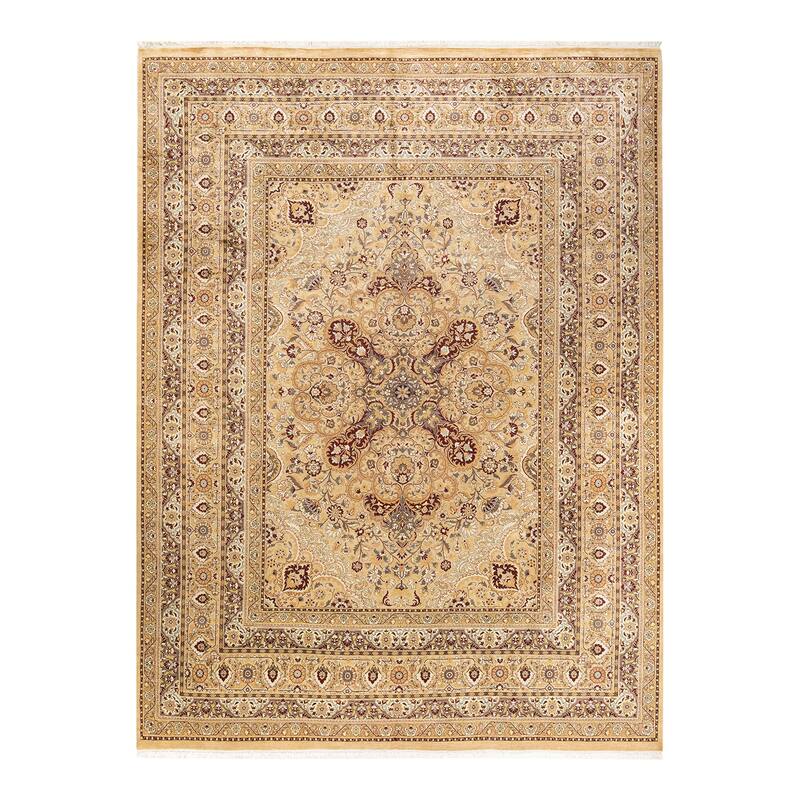 Overton Handknotted Wool Traditional Oriental Yellow Area Rug - 9' x 12' - Gold - 9' x 12'