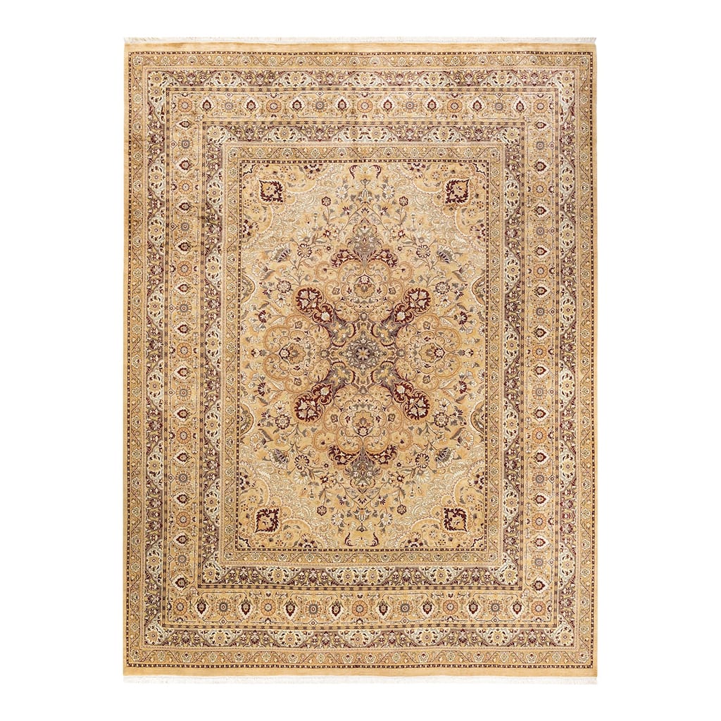 Overton Handknotted Wool Traditional Oriental Yellow Area Rug - 9' x 12'