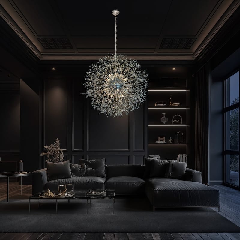 Starburst Modern Crystal Chandelier 32" Wide Crystal Lighting Fixture - Silver