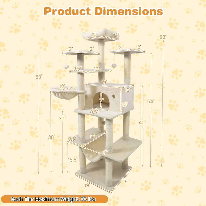 Gymax 63'' Large Cat Tree for Indoor Cats w/Plush Top Perch Condo
