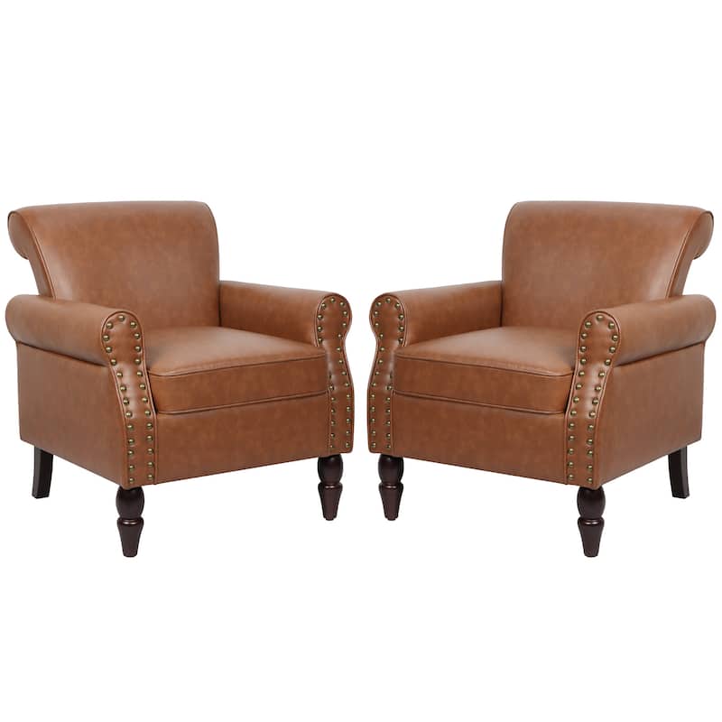 Set of 2 Modern Upholstered Armchair Nailhead Trim Accent Chair