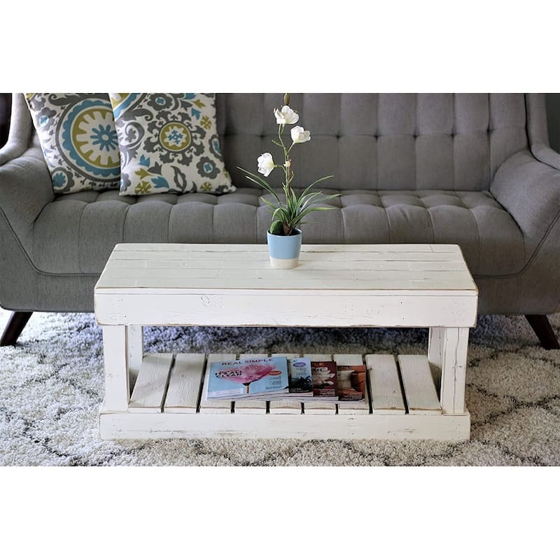 Handmade Slatted Bottom Reclaimed Wood Coffee Table - Antique White