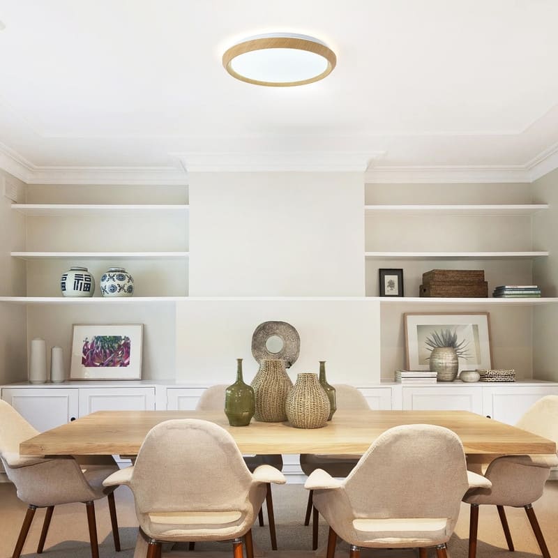 Modern Wood Grain Flush Mount Ceiling Light Milky White LED Fixture for Living Room Bedroom