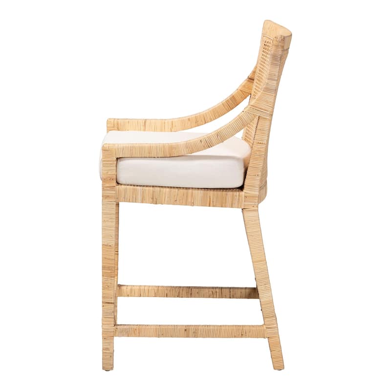 Alexis Natural Rattan Counter Stool - Handcrafted Wingback Counter Chair with Woven Back and Removable Seat Cushion
