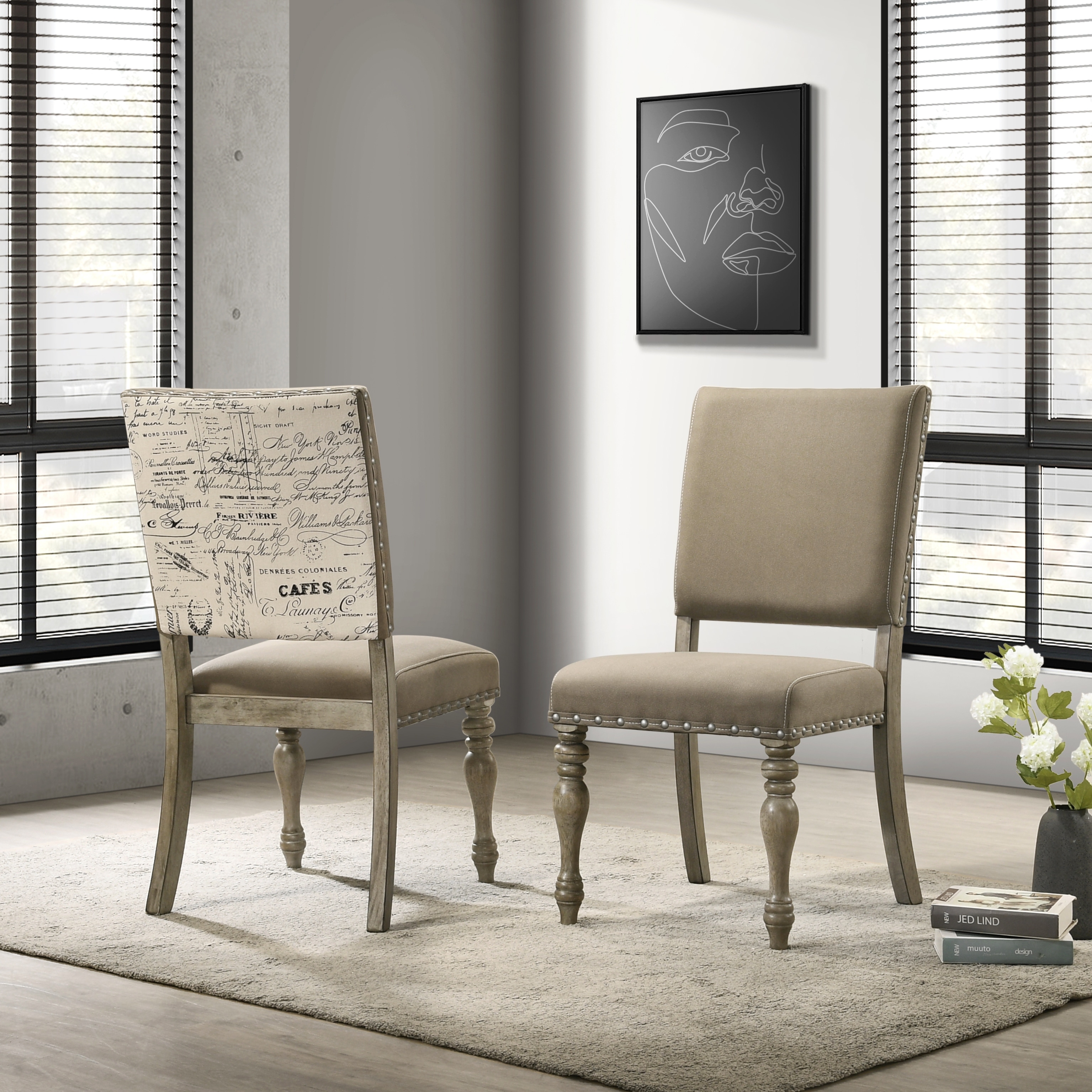 Roundhill Furniture Birmingham Script Printed Driftwood Finish