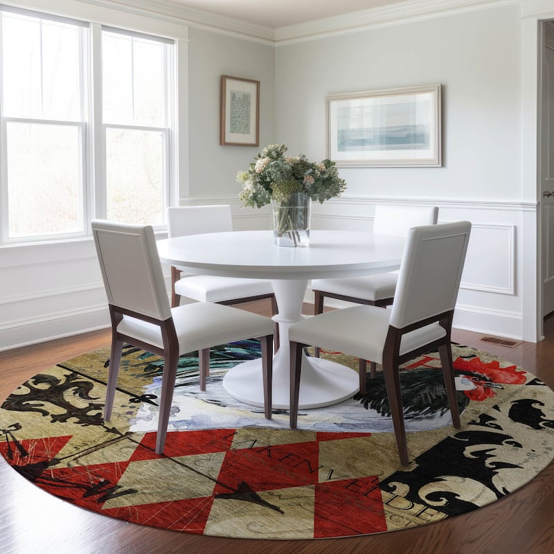 Premium Washable Super Soft Farmhouse Rooster Mayfield Rug - Multi - 8' x 8' - Round