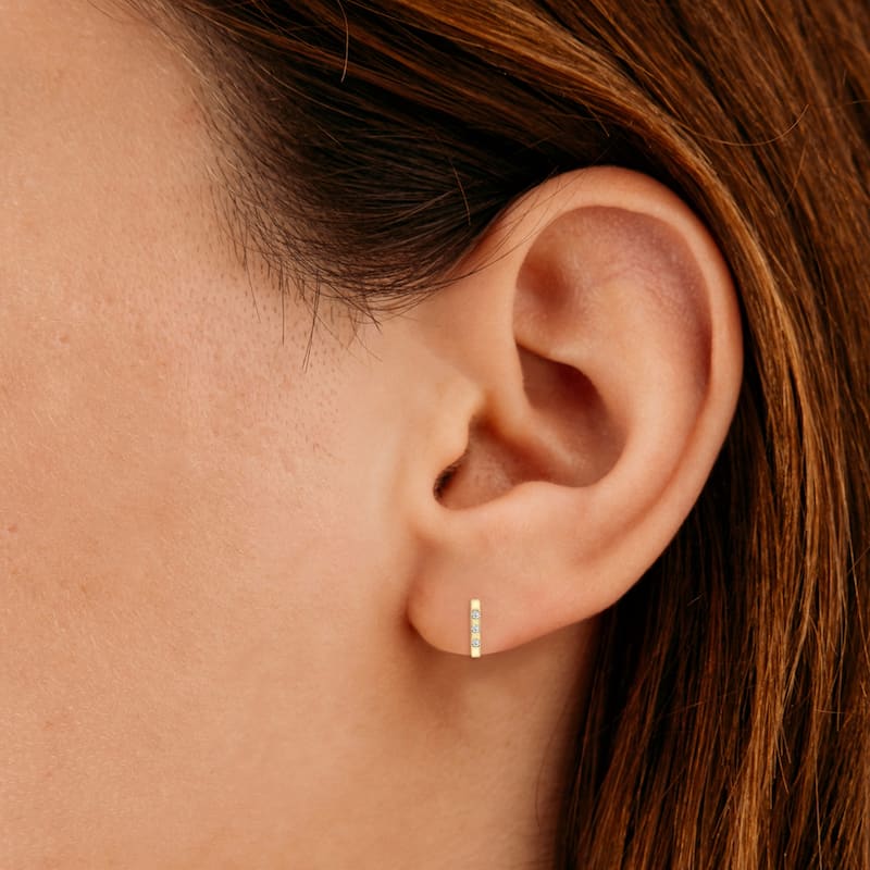 Marquee 1/10 CTW Three Stone Lab Grown Diamond Oval Huggies Hoop Earrings in 10K Yellow Gold (F-G Color, VS1- VS2 Clarity)