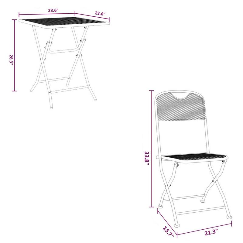 Yoko 3pc Outdoor Dining Breakfast Bistro Set w 2 Folding Chairs, Gray