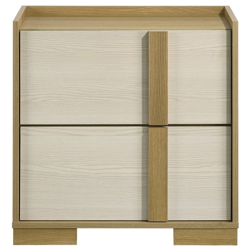 Natural Wood 2-Drawer Nightstand with White Melamine Panels