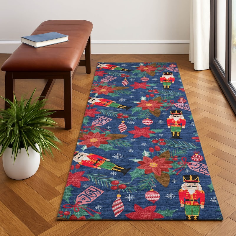 Premium Washable Super Soft Holiday Nutcracker Mayfield Rug - Navy - 2'3" x 7'6"