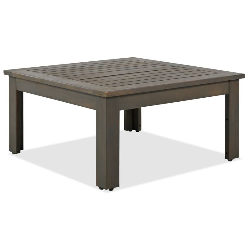 4-Pieces Outdoor Acacia Wood L-Shaped Sectional Sofa Set with Coffee Table and Arm Side Table