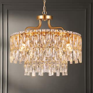 6 Lights Luxury Gold Crystal Chandelier, 20" Modern Ceiling Light Fixture for Dining Room, Pendant Light for Living Room