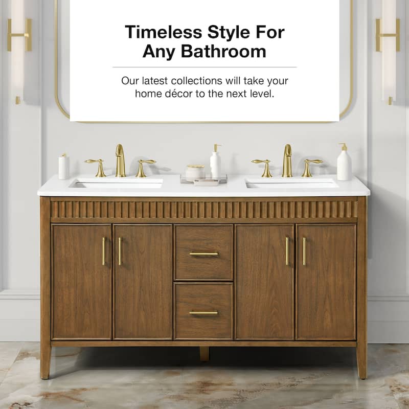 OVE Juliette Warm Walnut Bathroom Vanity with White Quartz Top