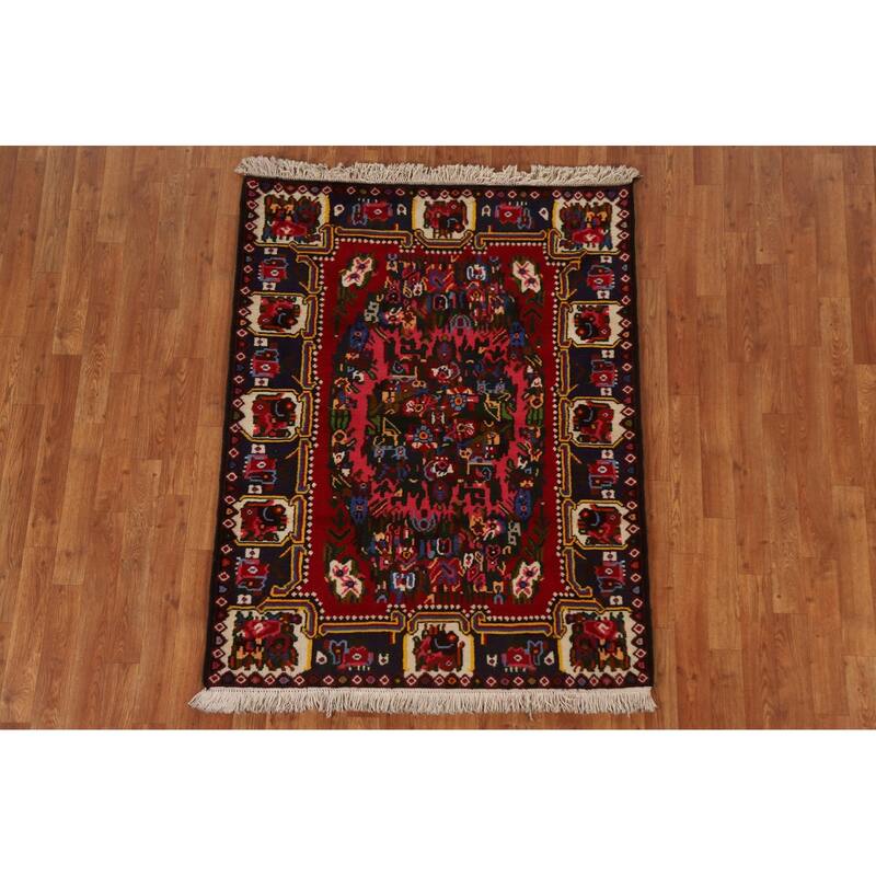 Hand Knotted Oriental 100% Wool Carpet Traditional Floral Pink Bakhtiari Area Rug - 4' 10'' X 3' 9''