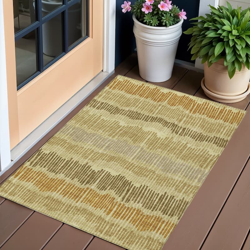 HomeRoots Striped Transitional Rectangle Outdoor Rug - 3' x 5'