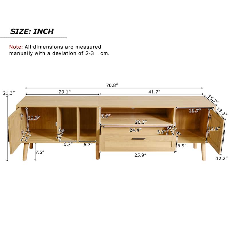 Rattan TV Stand w/Cabinets&Shelves,Rattan-inspired Media Console Table