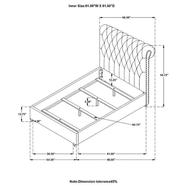dimension image slide 2 of 8, Devon Traditional Fabric Upholstered Panel Bed