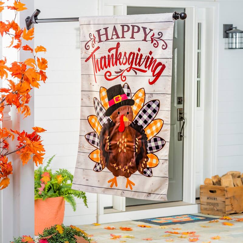 28 in. x 44 in. Pilgrim Turkey House Burlap Flag