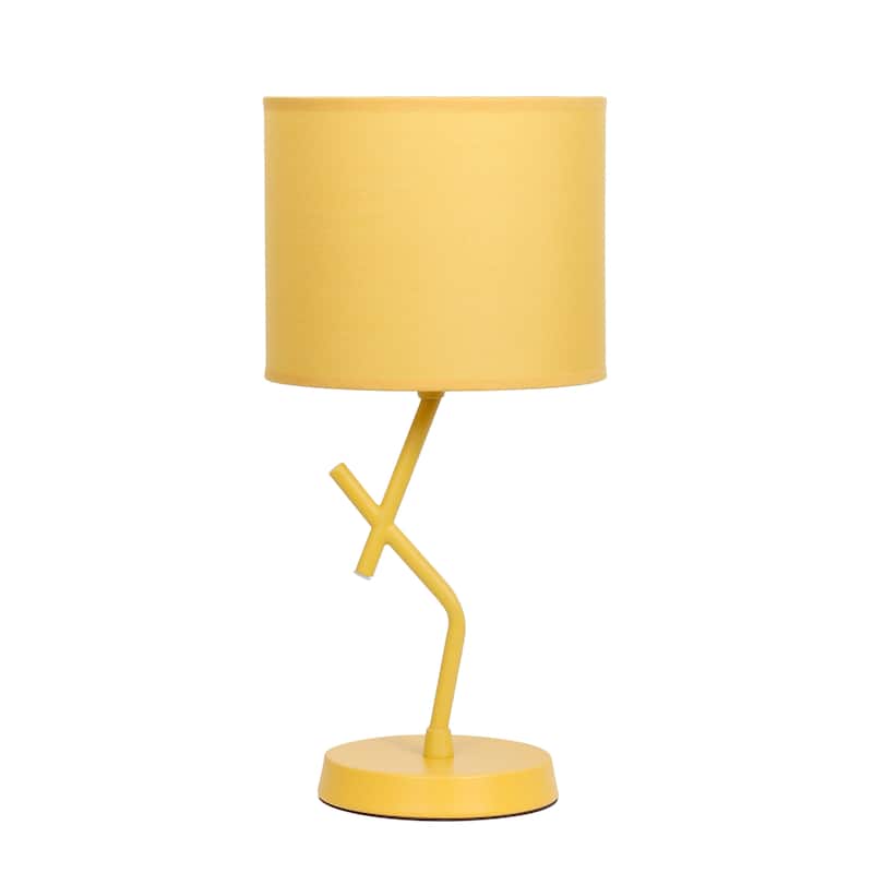 Modern Geometric Metal Table Lamp with Fabric Drum Shade for Bedroom Living Room Office Decor - 8.07” x 8.07” x 17.13”