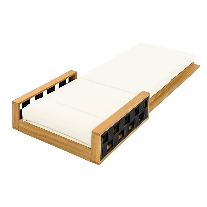 Christopher Knight Home - Modern Outdoor Solid Wood 4-Fold Adjustable Backrest Chaise Lounge with Rope Accents & Foam Cushion