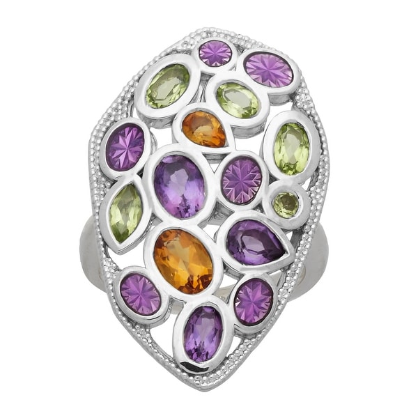 2 1/2 ct Natural Peridot, Citrine & Amethyst Mosaic Ring in Sterling Silver