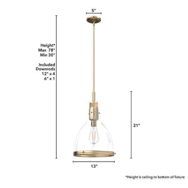 dimension image slide 1 of 3, Hunter 13" Van Nuys 1 Light Pendant - Kitchen Island, Dining Room - Industrial, Modern, Transitional