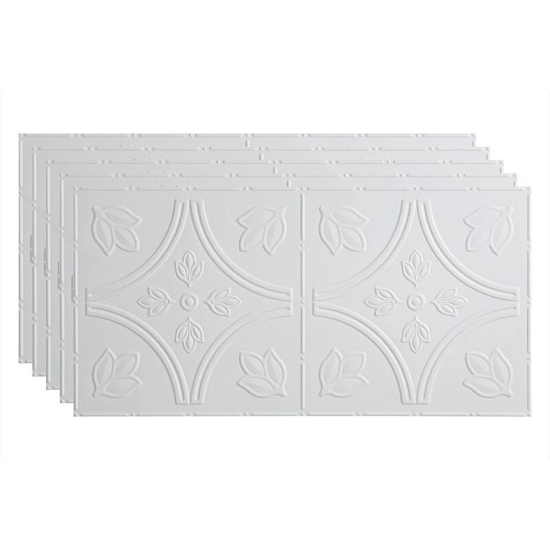 FASÄDE Traditional Style 5 Decorative Vinyl 2ft x 4ft Glue Up Ceiling Panel in Gloss White (5 Pack) - 5 Pack - Gloss White