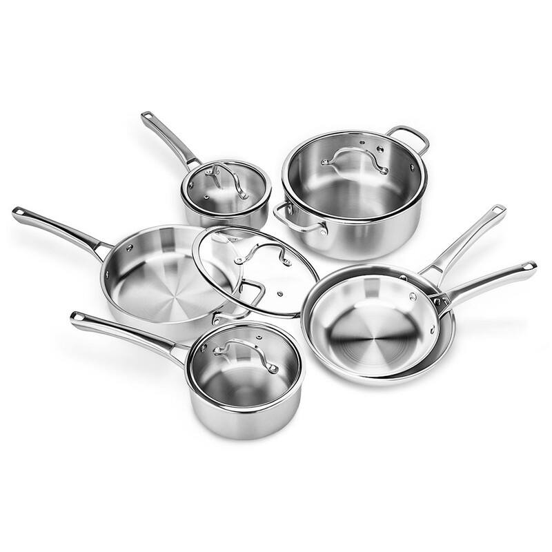 Stainless Steel Cookware Set Tri-Ply Pots And Pans Set With Lids - 10-Piece