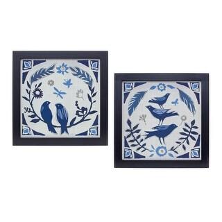 Wood Framed Blue Bird Print (Set of 2) - 7.75 x 0.5 x 7.75" (L x W x H ...