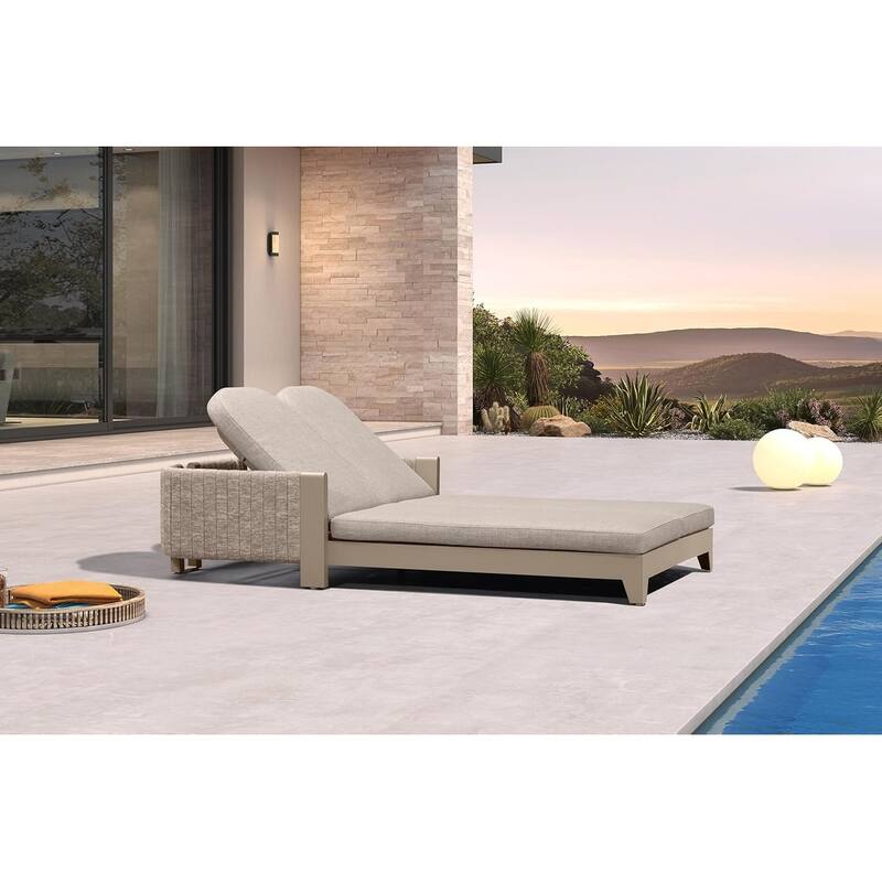 PURPLE LEAF Aluminum Adjustable Chaise Lounge with Cushion, Set of 2, for Poolside Sunbathing, Shale Color - Olefin Moon Basalt（Beige）
