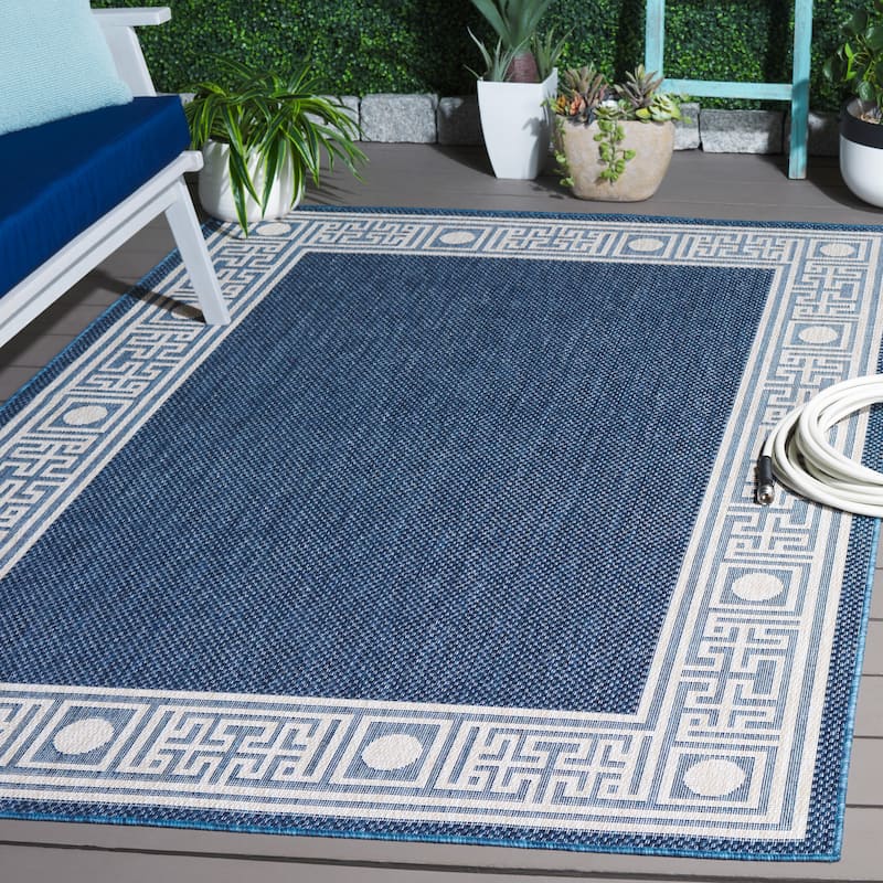 SAFAVIEH Beach House Oltjana Transitional Rug - 6'7" Square - Blue/Ivory
